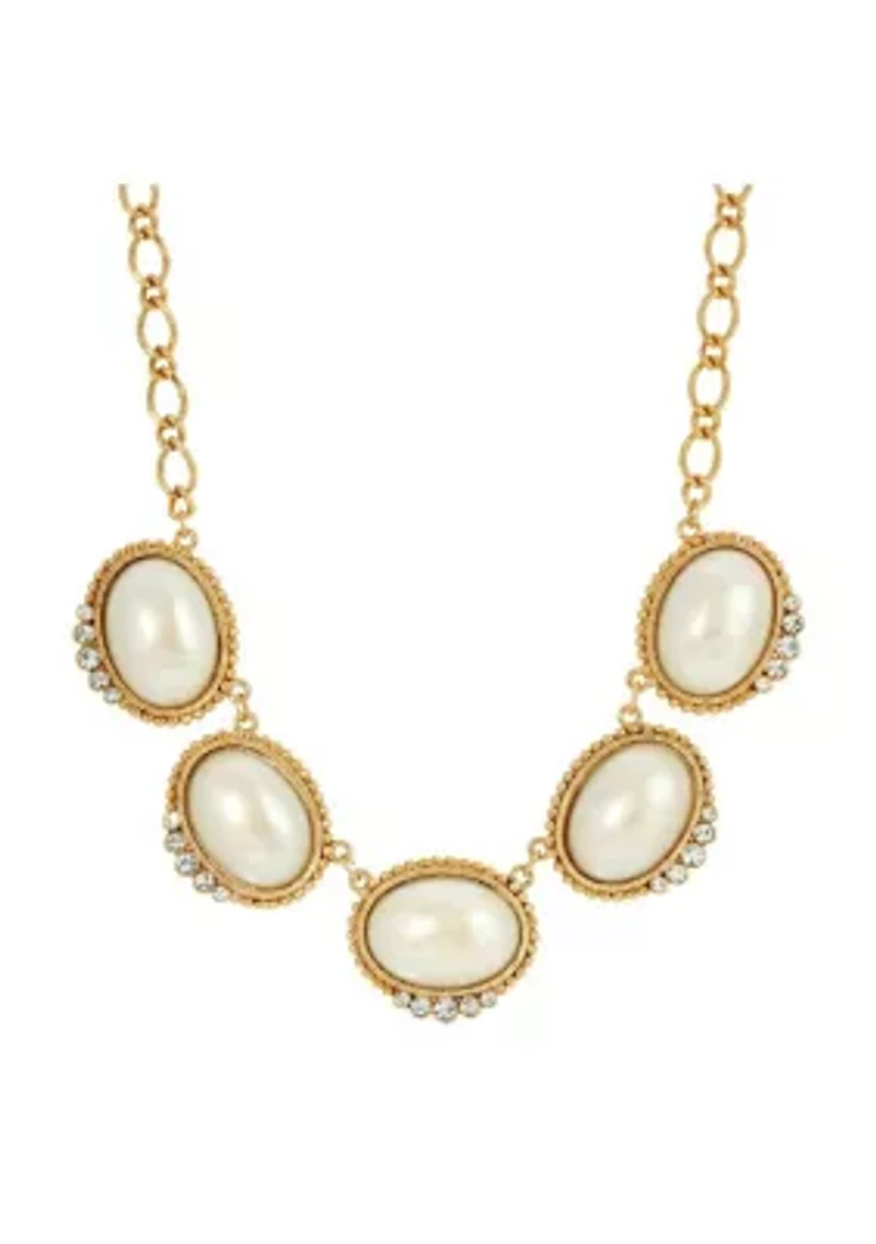 Gold Tone White Pearl  16" + 3" ADJ Necklace