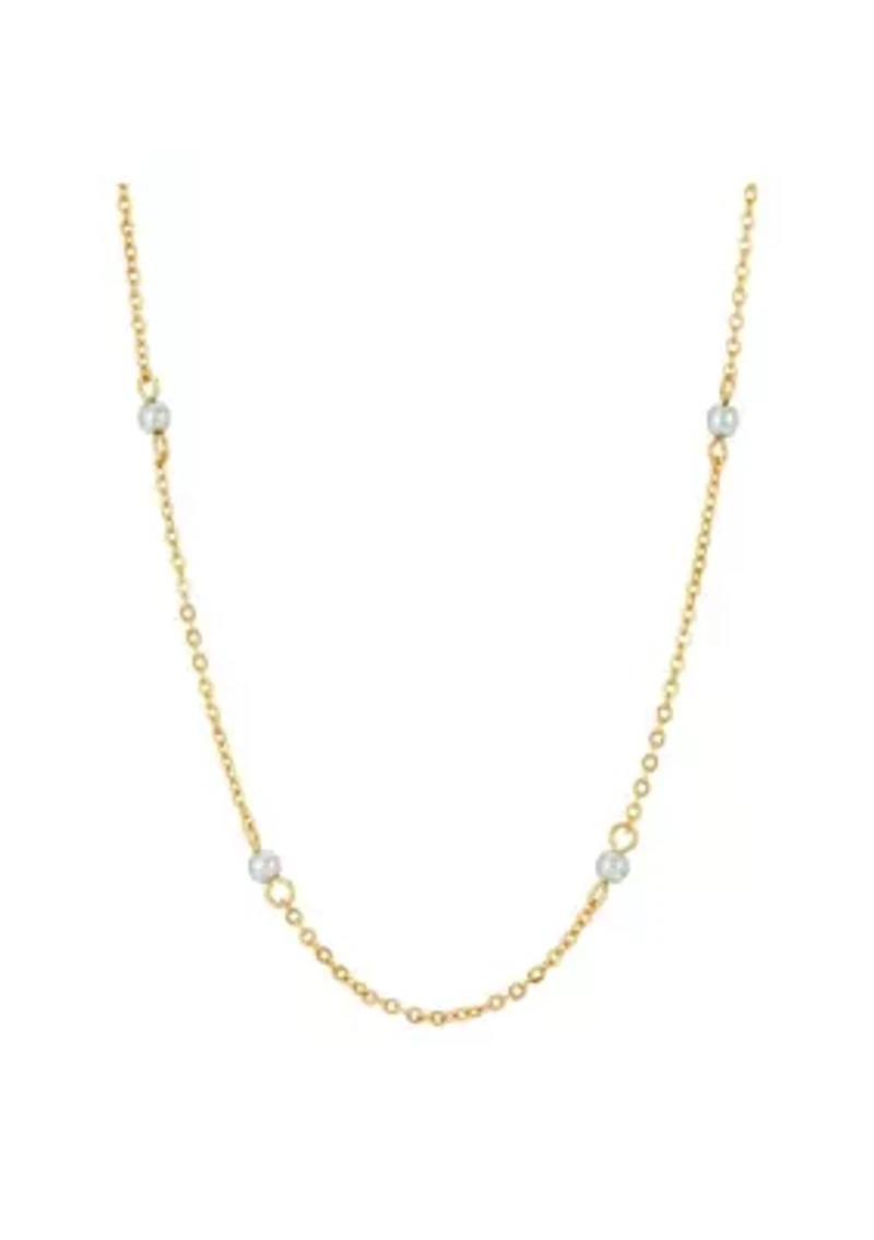 Gold Tone Grey Faux Pearl Chain Necklace 16"