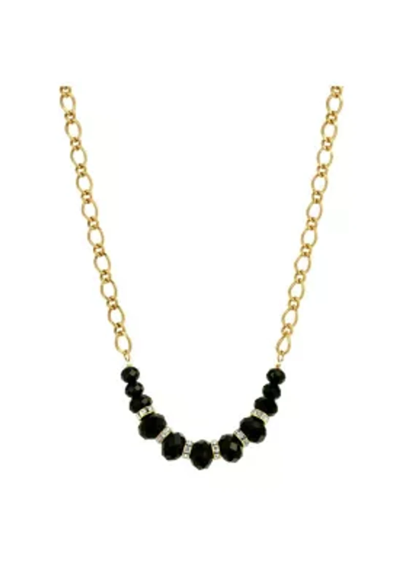 Gold Tone Black and Crystal Necklace 16 Adj