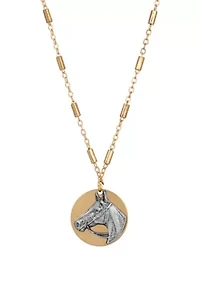 Gold Tone Silver Horse Head Necklace 16" Adj.