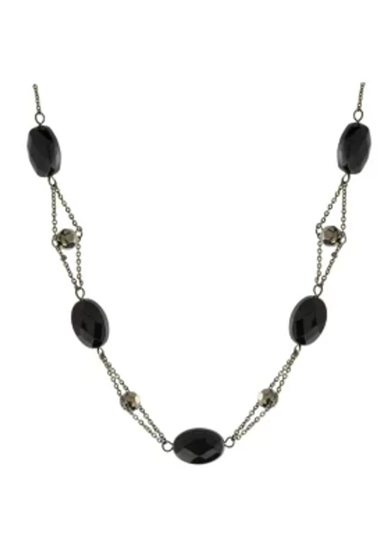 Black Tone Black Bead Strandage Necklace