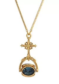 Cross Blue Stones Spinner Necklace 30"
