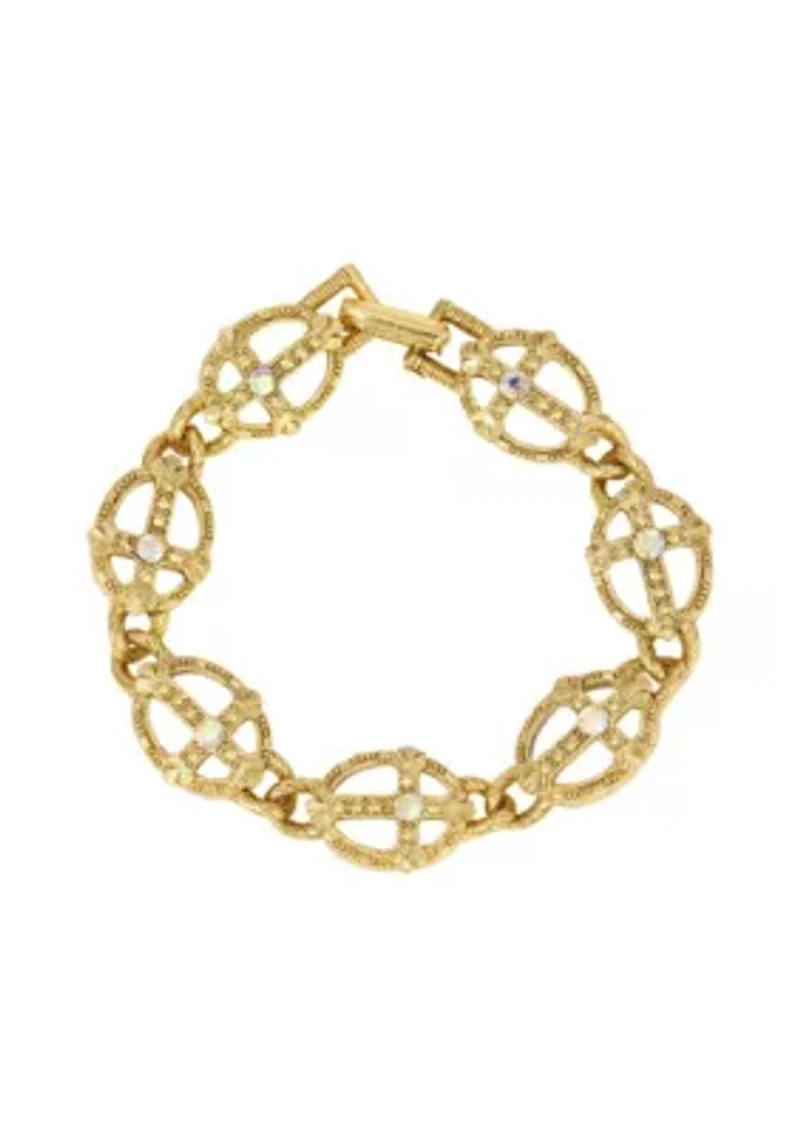 Gold Tone Cross With AB Crystals Bracelet