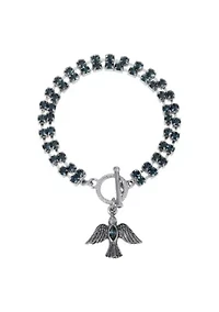 Silver Tone Crystal Dove Charm Bracelet