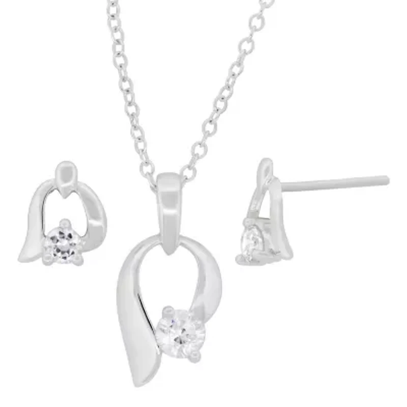 Lab Created Sterling Silver White Cubic Zirconia Door Knocker Pendant Necklace and Matching Post Earring Set