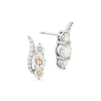 Lab Created Sterling Silver Preciosa Aurora Borealis Cubic Zirconia 3-Stone Swirl Post Earrings