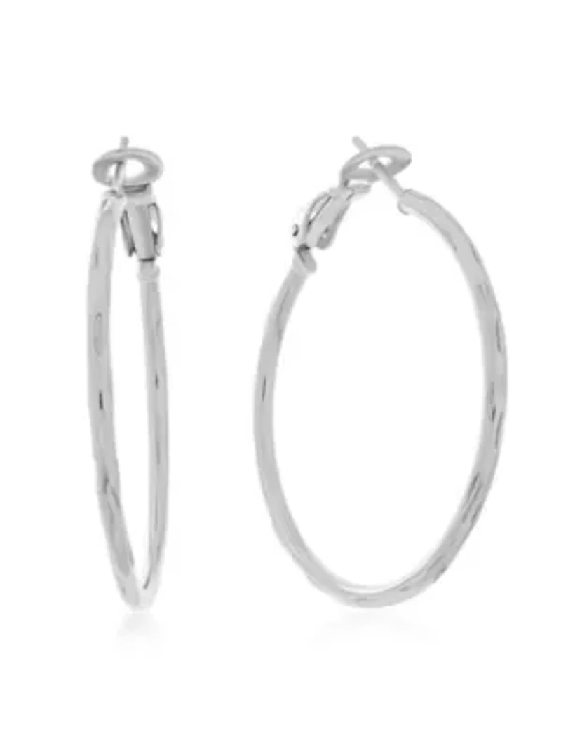 Sterling Silver Diamond Cut Hoop Earrings