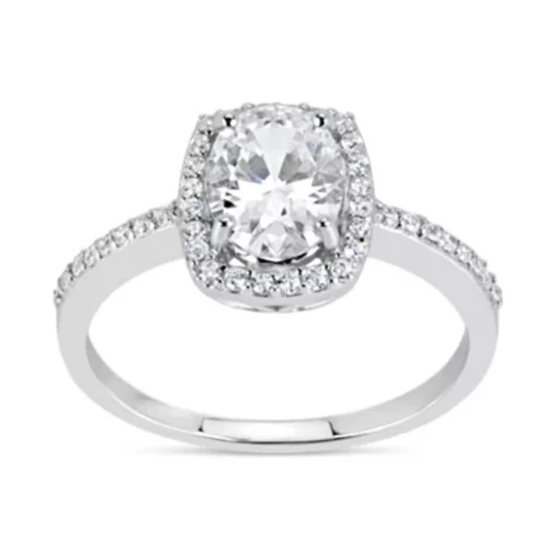 Lab Created Sterling Silver 8x6 Oval White Cubic Zirconia Halo Ring