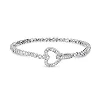 Sterling Silver Cubic Zirconia Heart Clasp 7.25-Inch Bracelet