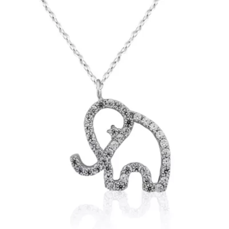 Lab Created Sterling Silver White Cubic Zirconia Open Elephant Pendant 16 Plus 2-Inch Adjustable Necklace