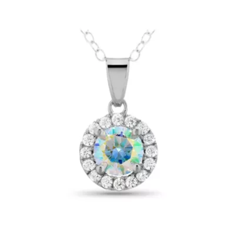 Lab Created Sterling Silver 6mm Preciosa Radiance Cubic Zirconia Halo Pendant 18-Inch Necklace