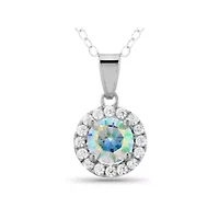 Lab Created Sterling Silver 6mm Preciosa Radiance Cubic Zirconia Halo Pendant 18-Inch Necklace
