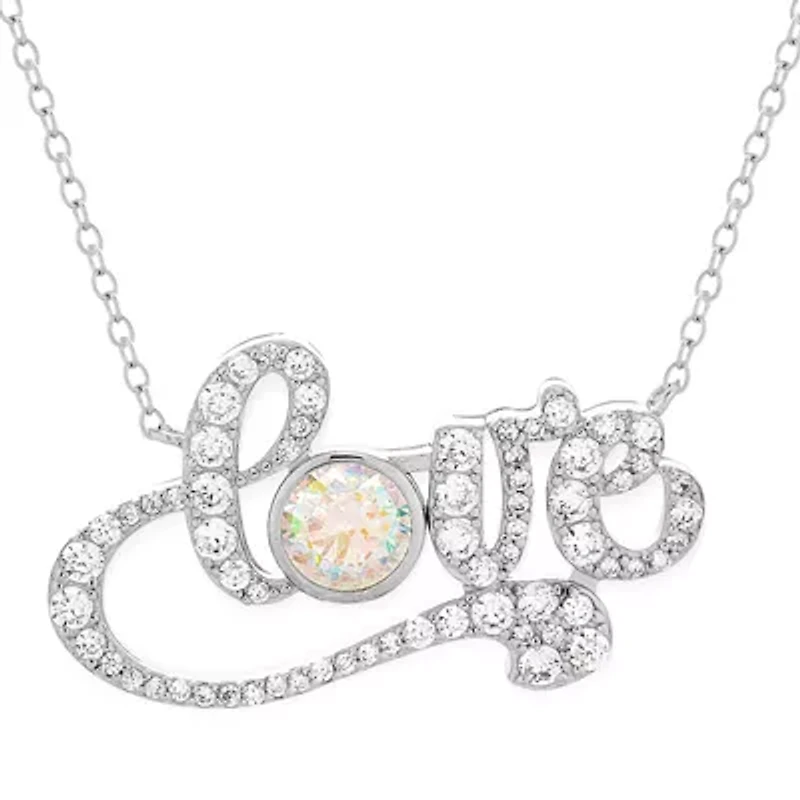 Sterling Silver Aurora Borealis Cubic Zirconia Love Pendant 18 Inch Necklace