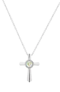 Sterling Silver Aurora Borealis Cubic Zirconia Cross Pendant, 18-Inch Necklace