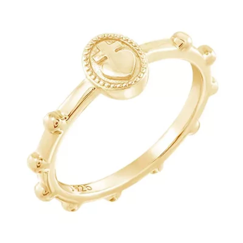 Lab Created 14K Yellow Gold Plated Sterling Silver Heart and Cross Rosary Ring