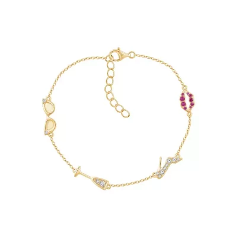 Lab Created 14K Yellow Gold Plated Sterling Silver Cubic Zirconia Station Bracelet