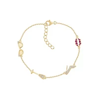 Lab Created 14K Yellow Gold Plated Sterling Silver Cubic Zirconia Station Bracelet
