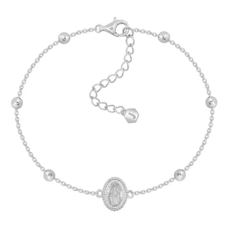 Lab Created Platinum Plated Sterling Silver Religious Christian Jewelry Mother Mary And Station Bead Bracelet