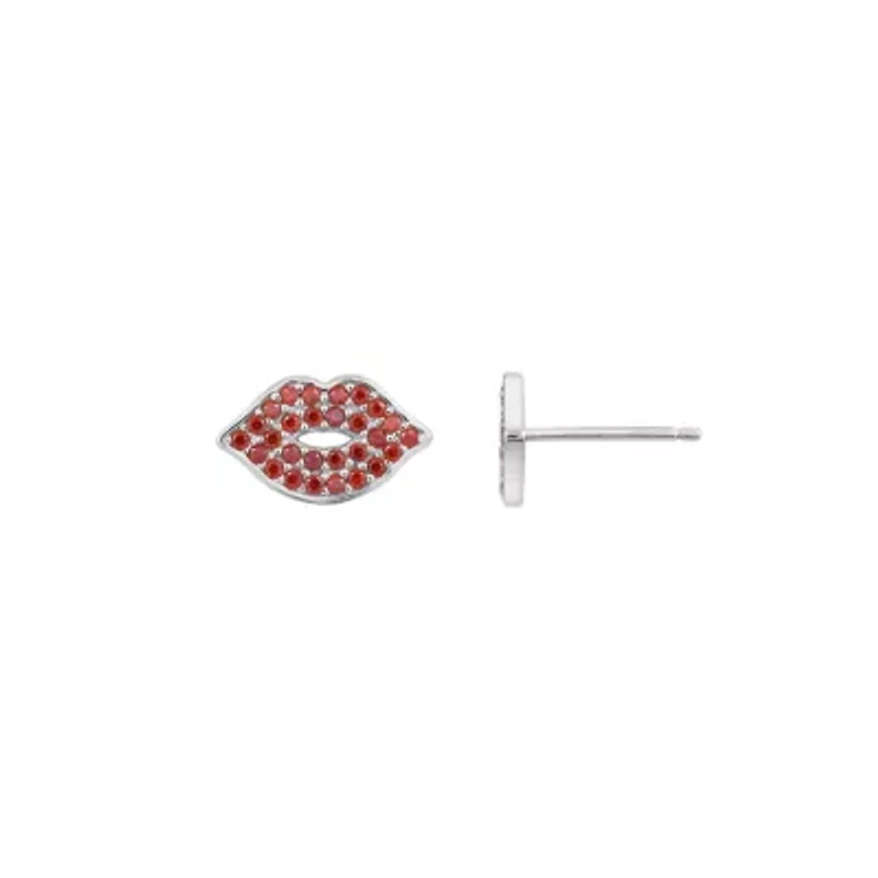 Lab Created Platinum Plated Sterling Silver Ruby Red Lip Earrings