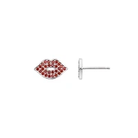 Lab Created Platinum Plated Sterling Silver Ruby Red Lip Earrings