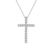 Lab Created Platinum Plated Sterling Silver 0.68 cttw Religious Clear Cubic Zirconia Latin Cross Pendant Necklace