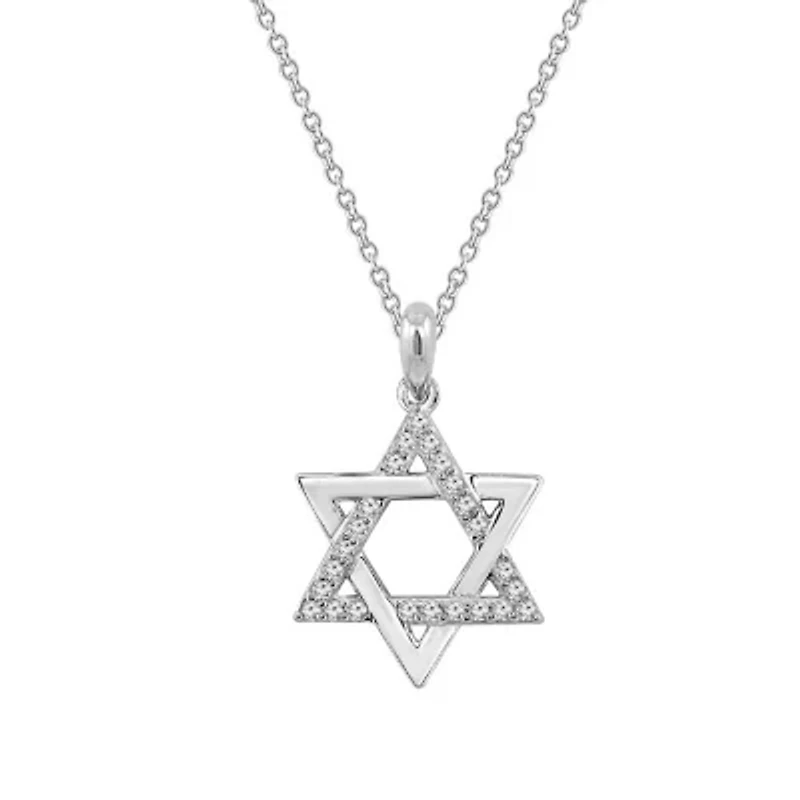 Lab Created Platinum Plated Sterling Silver Religious Round Brilliant Cubic Zirconia Star Of David Pendant Necklace