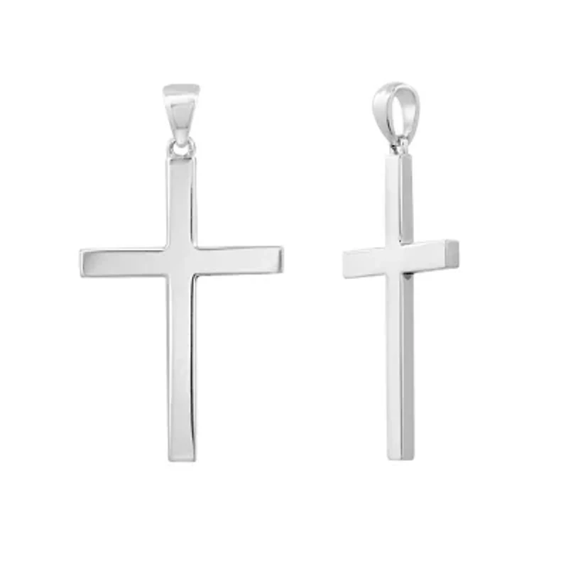 Lab Created Platinum Plated Sterling Silver Dainty Plain Classic Latin Cross Pendant Necklace