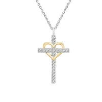 Lab Created Two Tones Cubic Zirconia Catholic Christian Religious Cross With Heart  Pendant Necklace