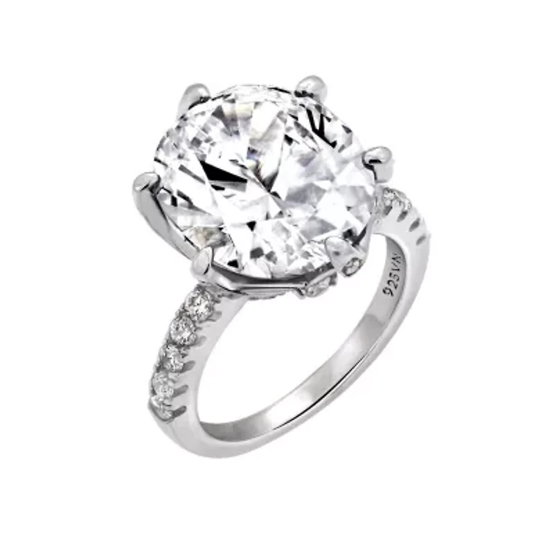 Lab Created Diamonbliss Platinum Plated Silver Celebrity "Kourtney" with Cubic Zirconia Cocktail Ring (9)