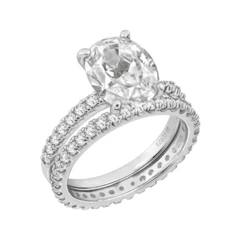 Lab Created Platinum clad Sterling Silver 4ct Oval Cubic Zirconia Solitaire Engagement Ring Set, Size 10