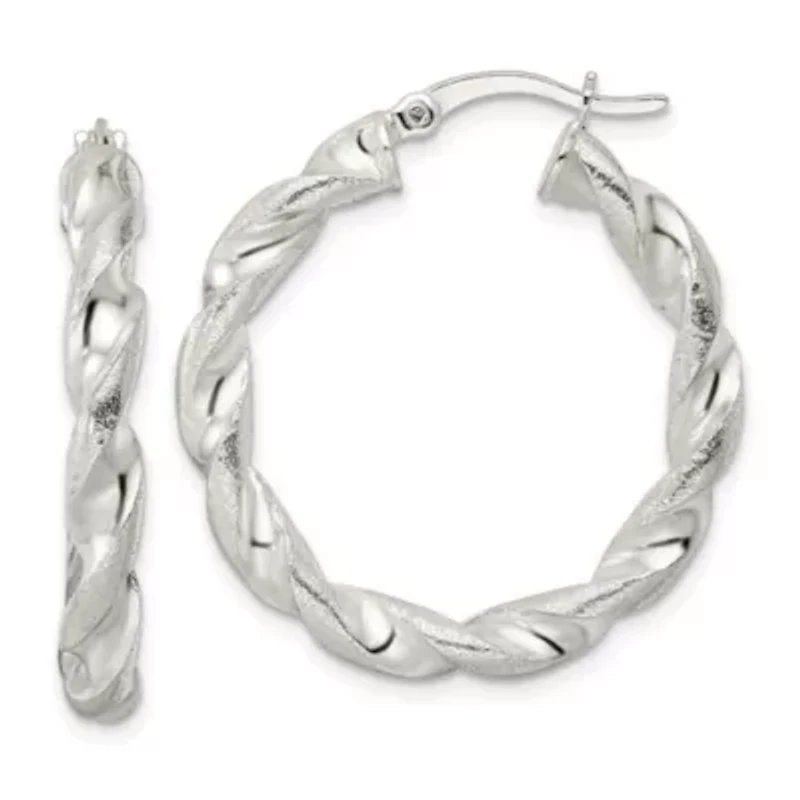 Sterling Silver Polished and Textured Twisted Circle Hoop Earrings