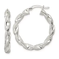 Sterling Silver Polished and Textured Twisted Circle Hoop Earrings