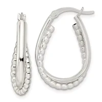 Sterling Silver Rhodium-plated Polished Double Oval Hoop Earrings