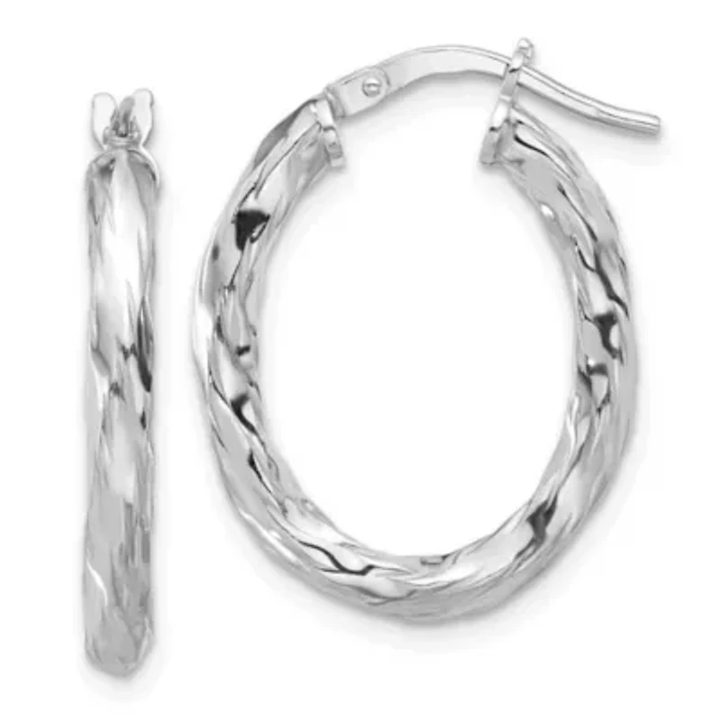 Sterling Silver Rhodium-plated Polished and Textured Twisted Oval Hoop Earrings