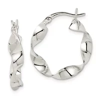 Sterling Silver Twisted 4x22mm Hoop Earrings