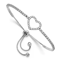 Sterling Silver Rhodium-plated Cubic Zirconia Heart Adjustable Bracelet