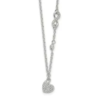 Sterling Silver Cubic Zirconia Infinity and Heart with 2-inch Extension Necklace