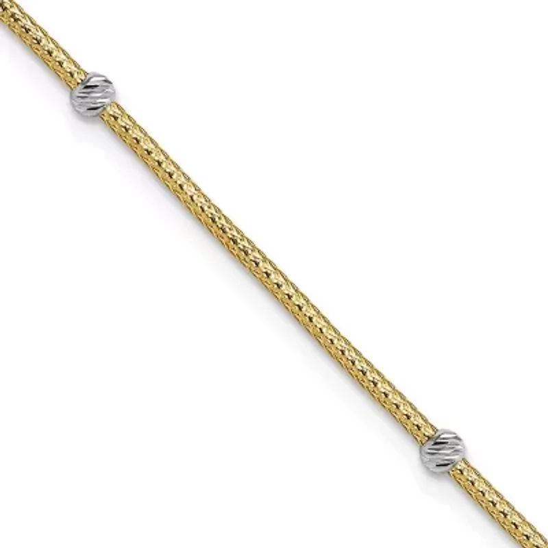 14K Two-tone Gold Woven Flexible Diamond-cut Beads Bracelet