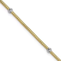 14K Two-tone Gold Woven Flexible Diamond-cut Beads Bracelet