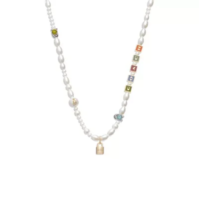 Signature Block Pearl Necklace