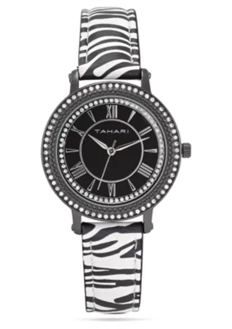 Tahari Adult Womens Analog Watch w Black Case and Dial with Zebra Strap Model# TAH3156