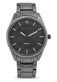 Van Heusen Adult Mens Analog Watch with Black Case and Dial with Black Bracelet w Diamond at 12 Model# VAN80165