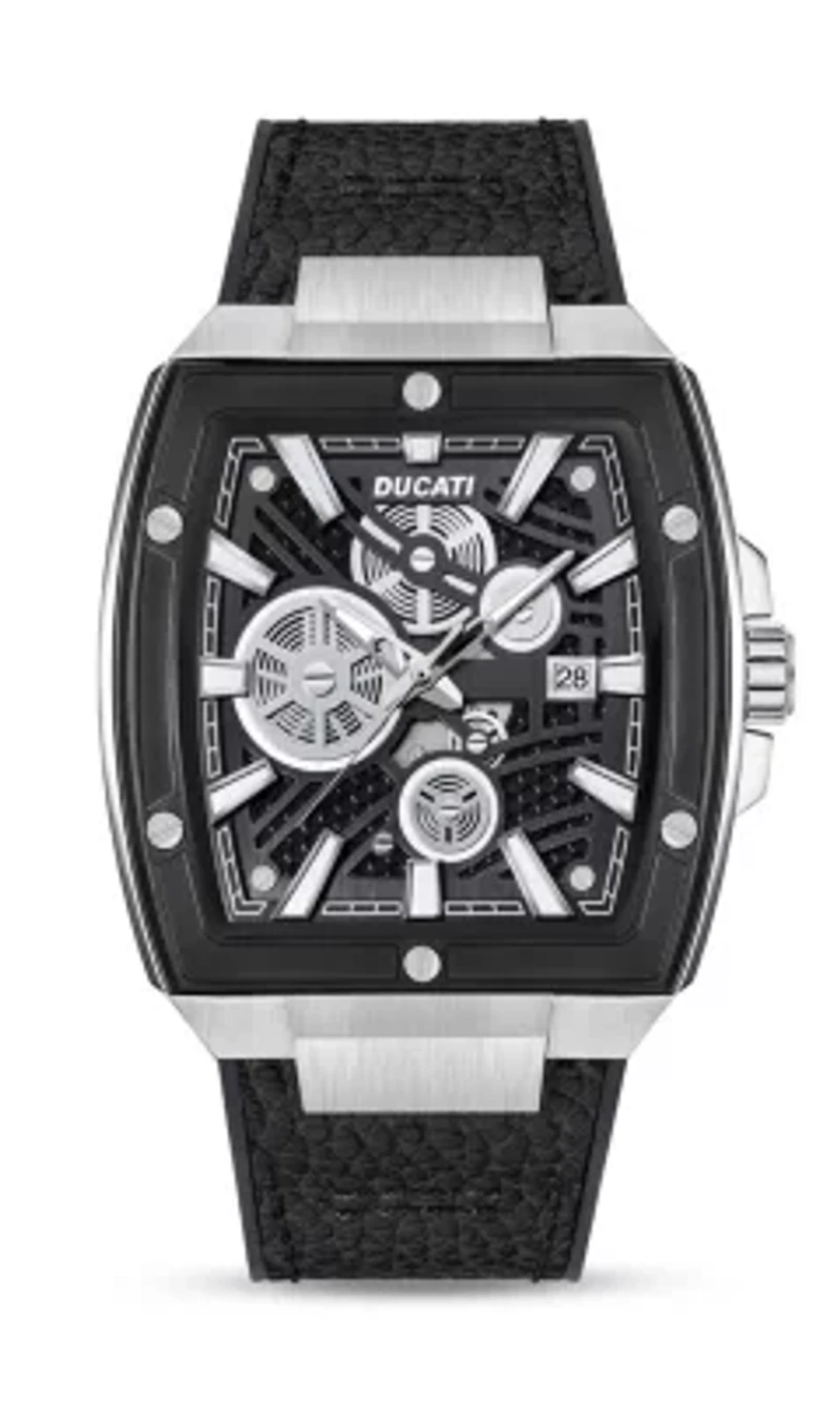 Automated Quartz Analog Watch With Textured Leather Strap