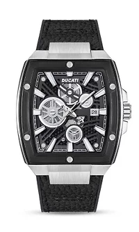 Automated Quartz Analog Watch With Textured Leather Strap
