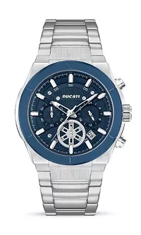Chronograph Quartz Watch With Stainless Steel Bracelet, Blue Dial 44Mm Case