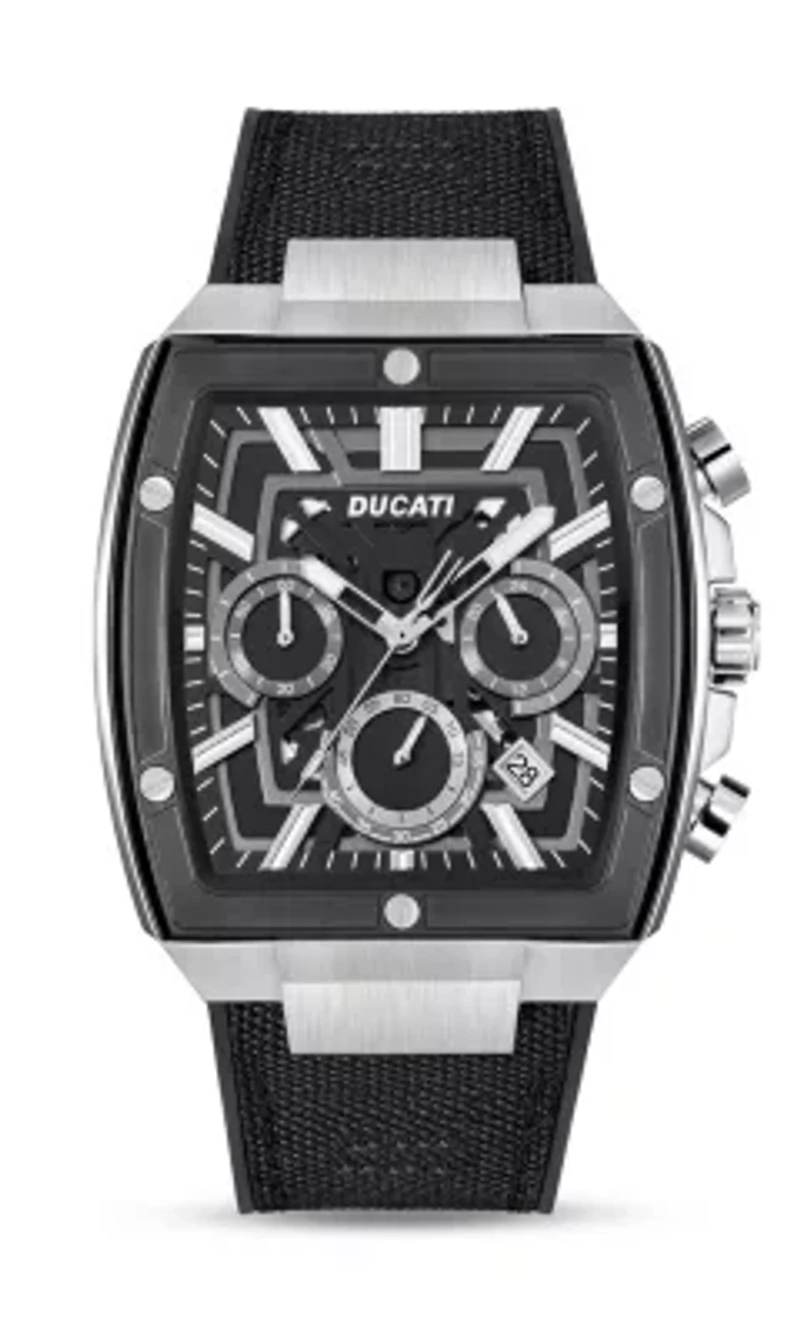 Chronograph Quartz Watch With Black Silicon & Nylon Strap