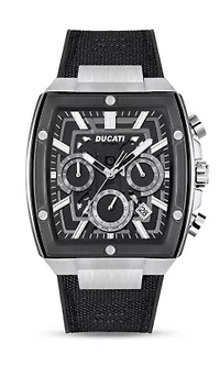 Chronograph Quartz Watch With Black Silicon & Nylon Strap