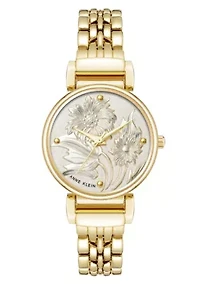 Anne Klein Women's Quartz Floral Gold-Tone Metal Alloy Watch, 30mm