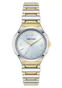 Anne Klein Women's Quartz Cultivated Two-Tone Metal Alloy and Light Blue Dial Watch, 30mm