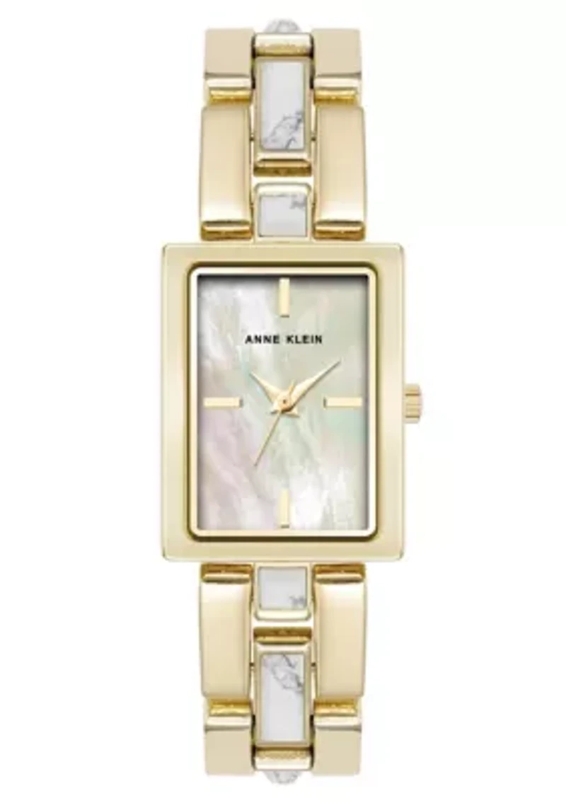 Anne Klein Women's Quartz Howlite Gemstone and Gold-Tone Metal Alloy Bracelet Watch, 21mm